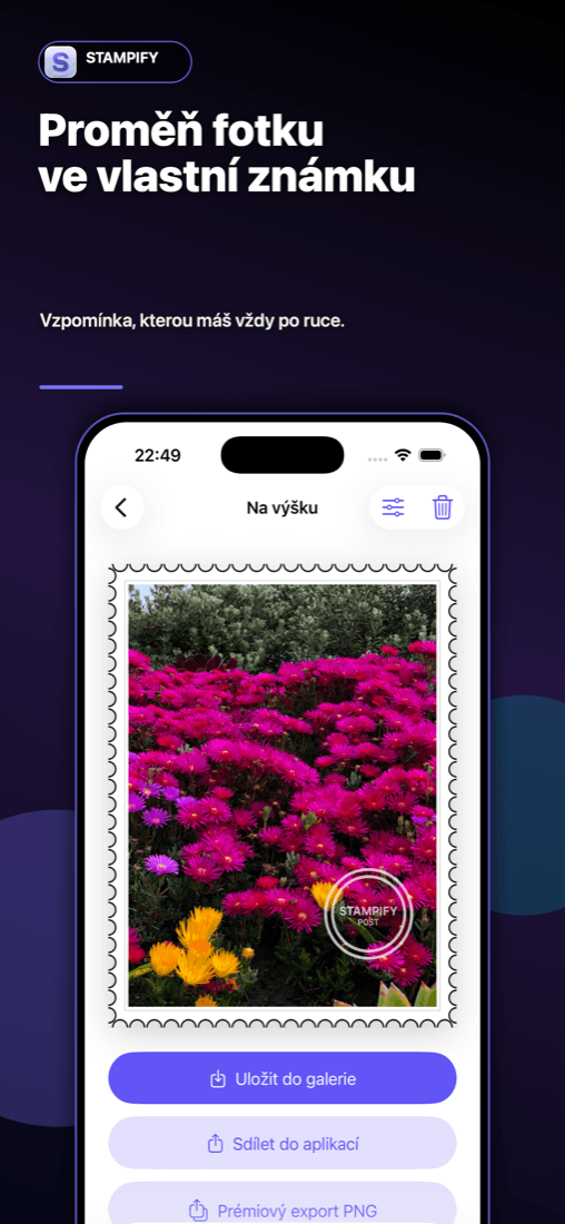 Ukázka aplikace Stampify na iPhonu